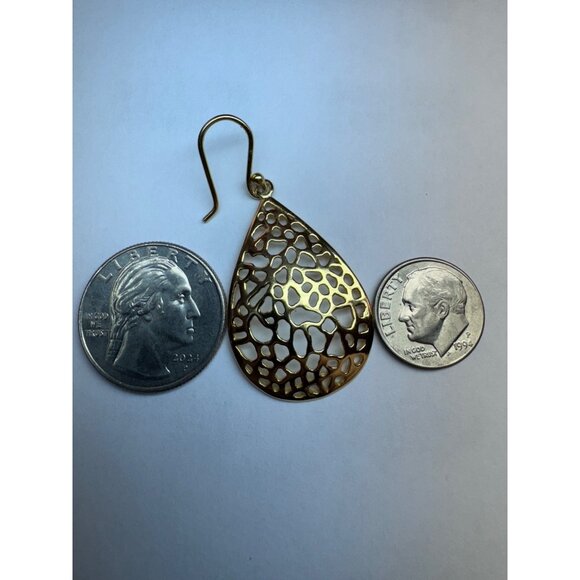Estate Sterling Silver 925 Gold Tone Teardrop Filigree Dangle Earrings - Picture 5 of 7